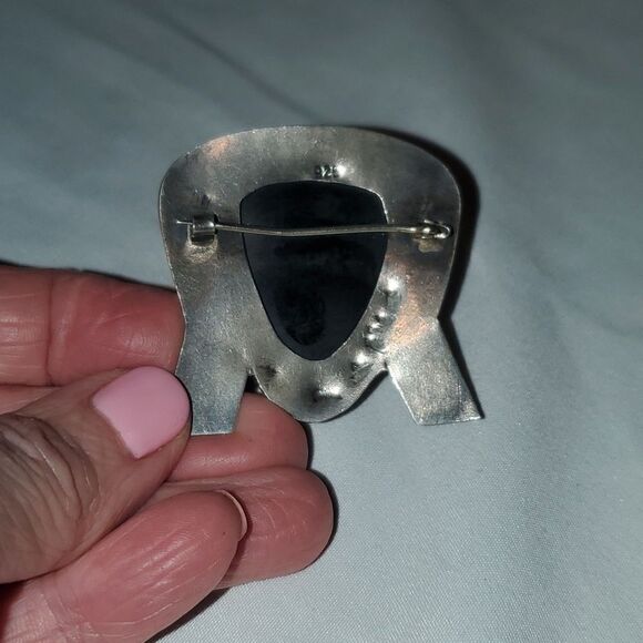 Vintage Taxco Black Onyx Brooche and Earrings! , Sterling Silver, Stamped 925! - Picture 6 of 13